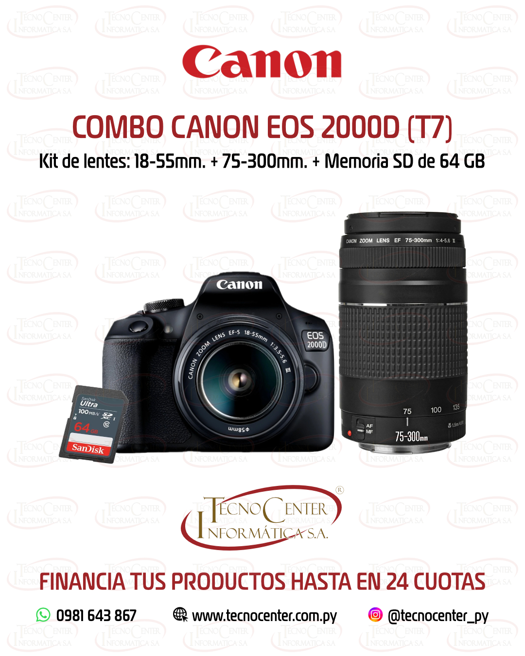 Combo Canon EOS 2000D (T7) Kit 18-55mm + 75-300mm. Combo Canon EOS 2000D (T7) Kit 18-55mm + 75-300mm.